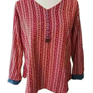 Anna Creation Red and White Boho Blouse Size Large